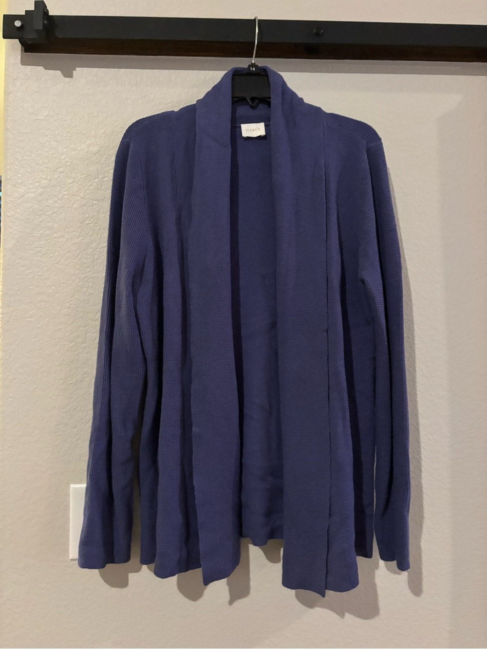 Cyrus Open-Front Cardigan Waffle Style Knit Drape Front - Indigo Blue Large
